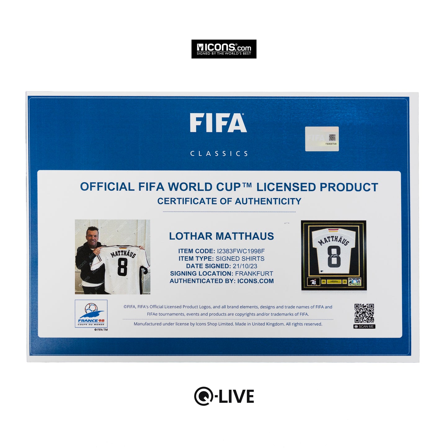 Lothar Matthaus Official 1998 FIFA World Cup™ Back Signed and Framed Germany 1998-00 Home Shirt