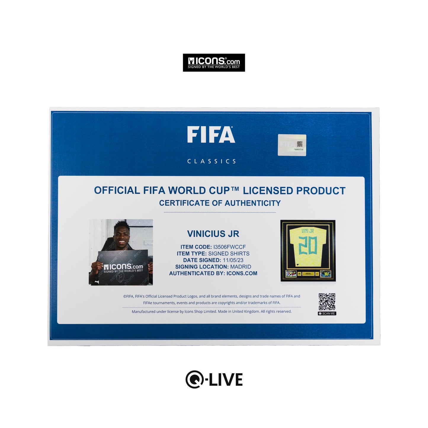 Vinicius Jr Official FIFA World Cup™ Back Signed and Framed Brazil 2024 Home Shirt with Fan Style Numbers