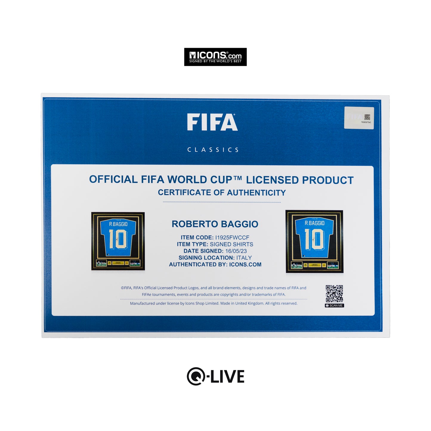 Roberto Baggio Official FIFA World Cup™ Back Signed and Framed and Framed Modern Italy Home Shirt
