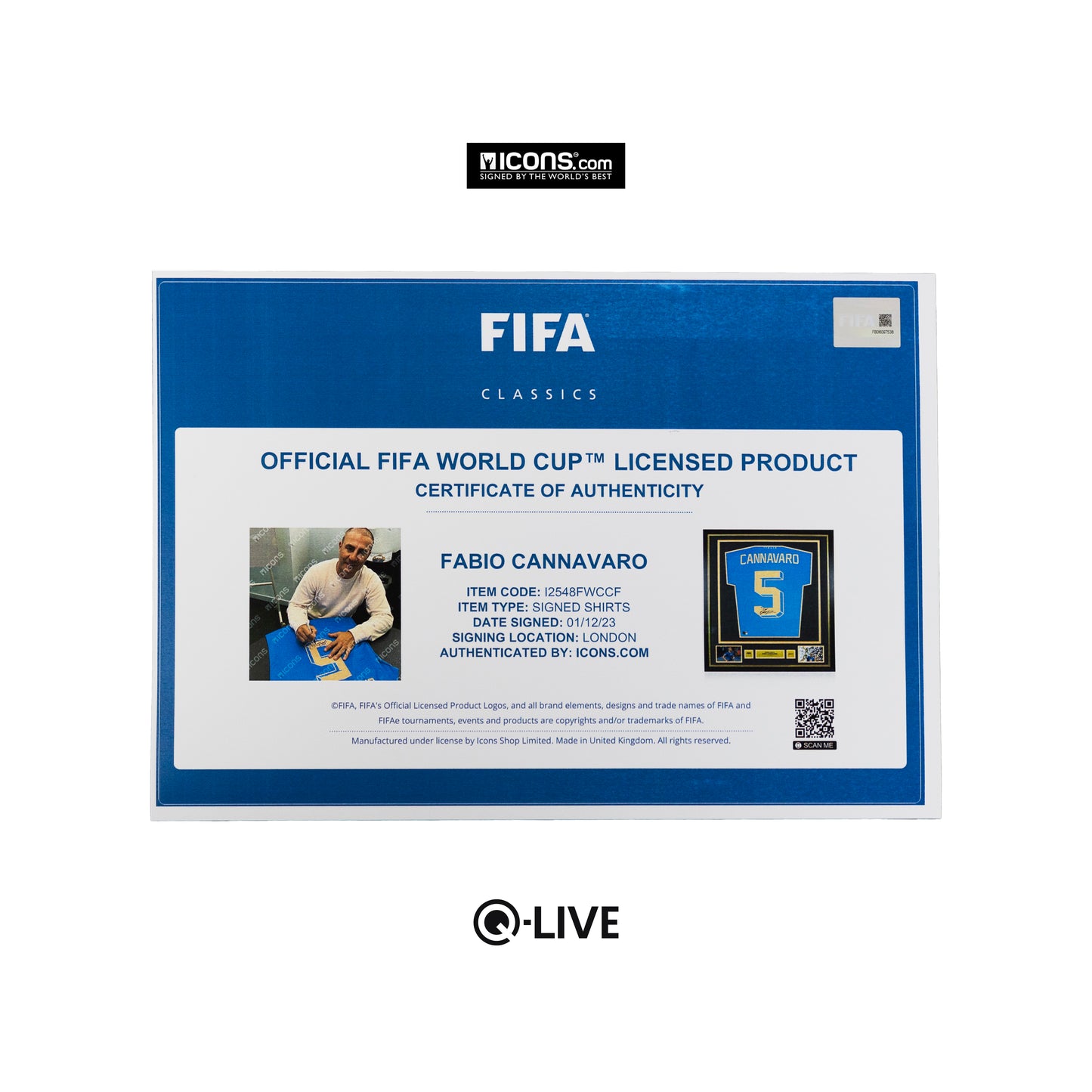 Fabio Cannavaro Official FIFA World Cup™ Back Signed and Framed Modern Italy Shirt