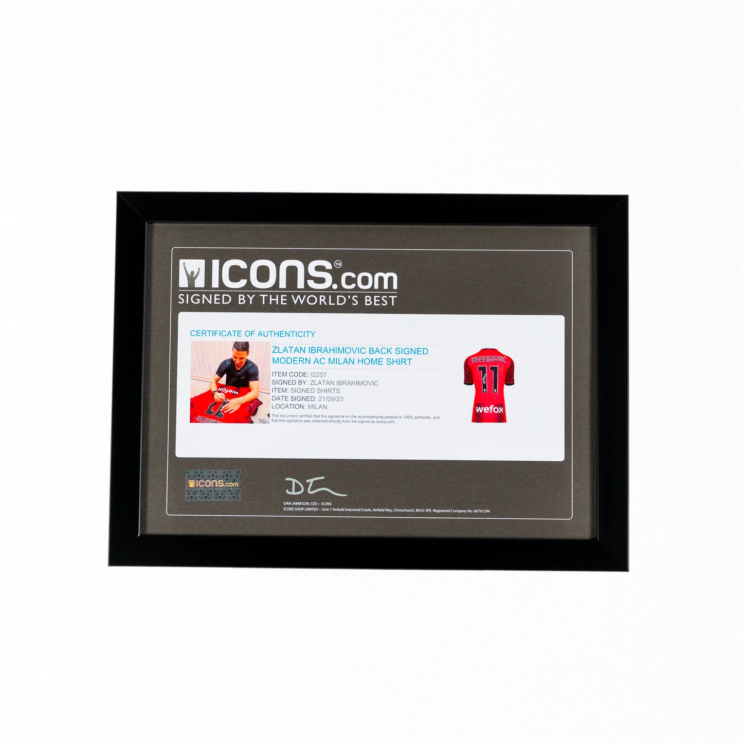 Zlatan Ibrahimovic Back Signed Manchester United 2021-22 Home Shirt with Fan Style Numbers In Classic Frame