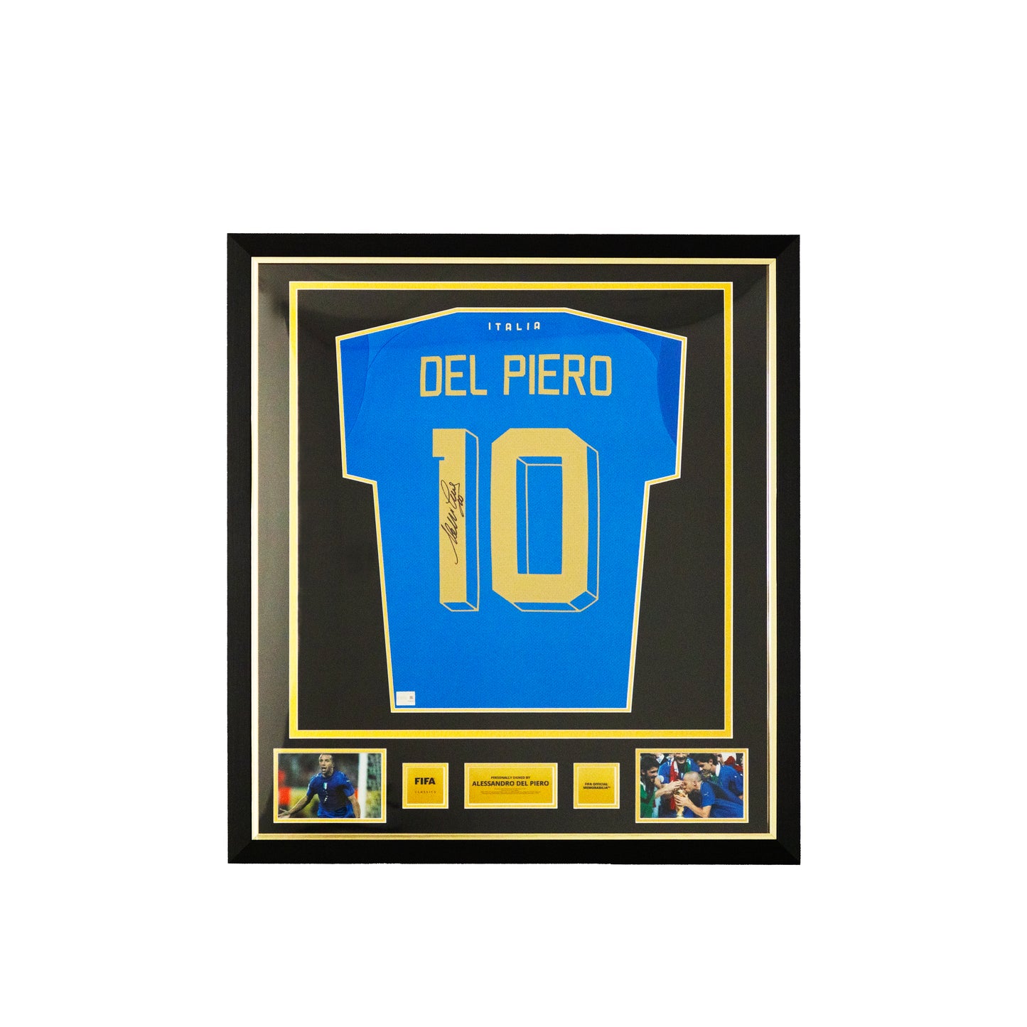 Alessandro Del Piero Official FIFA World Cup™ Back Signed and Framed Italy 2022-23 Home Shirt with Fan Style Numbers