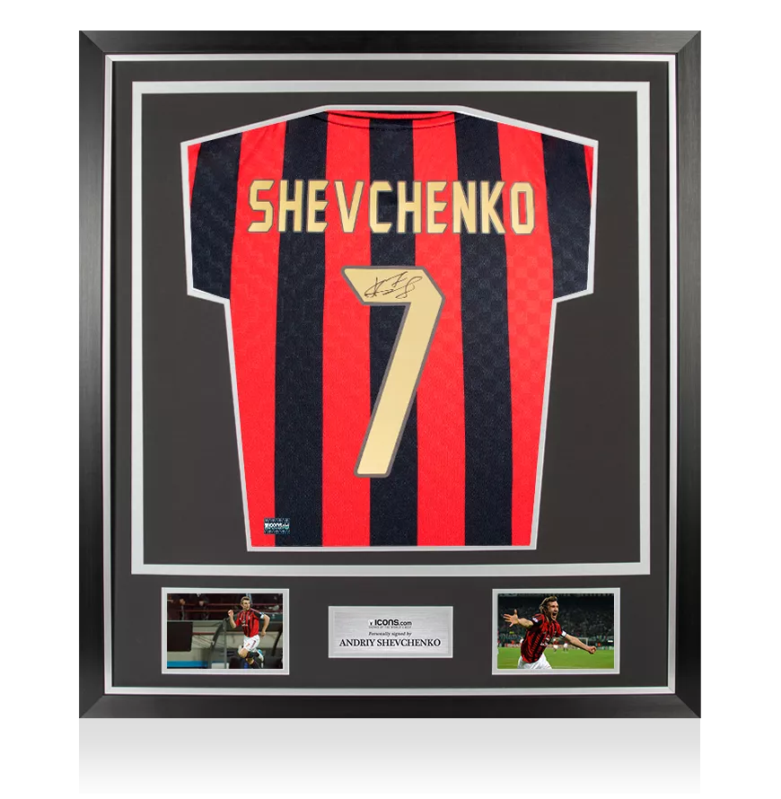 Andriy Shevchenko Back Signed AC Milan 1996 Home Shirt with Fan Style Numbers In Classic Frame