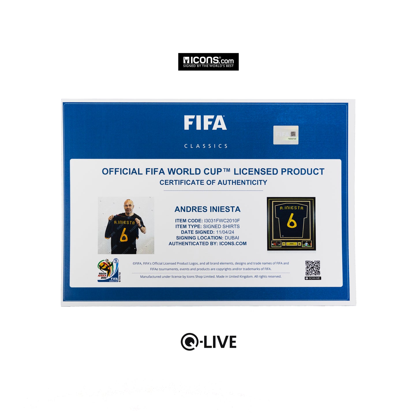 Andres Iniesta Official 2010 FIFA World Cup™ Back Signed and Framed Spain 2010 Away Shirt