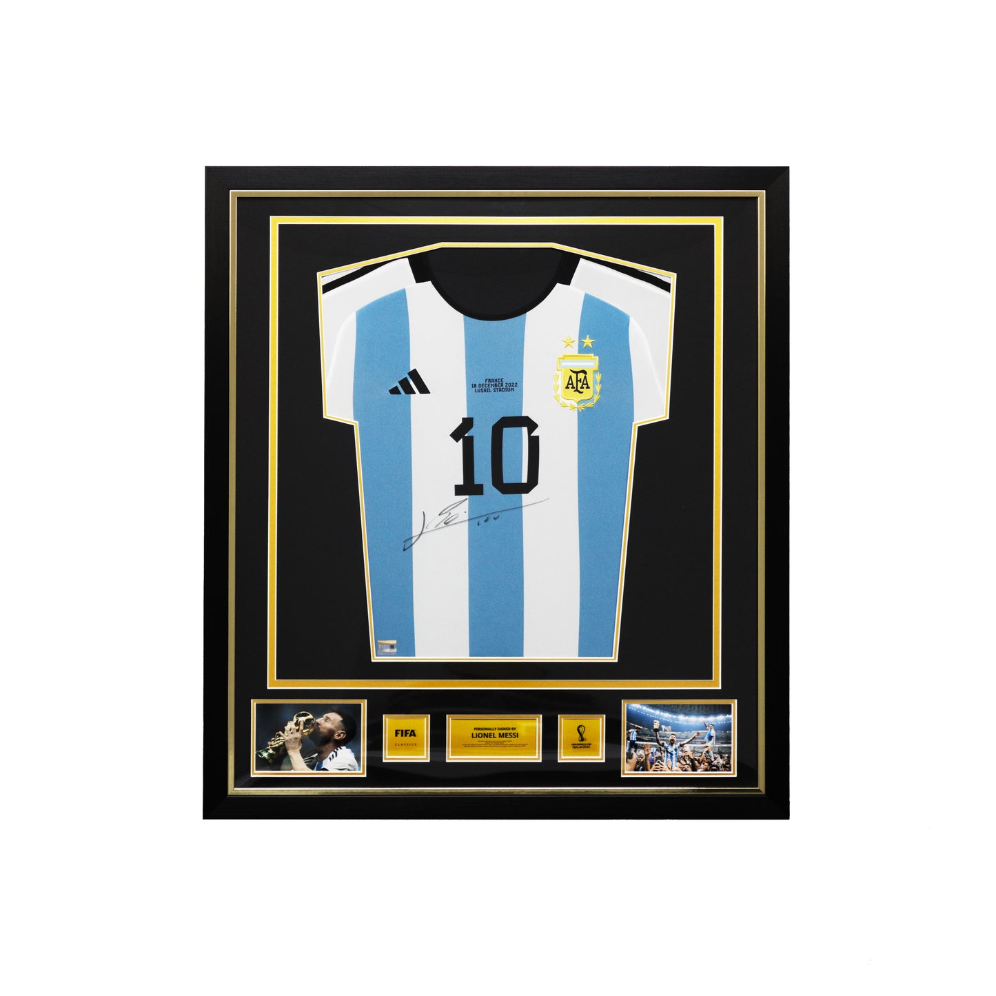 Lionel Messi Official 2022 FIFA World Cup™ Back Signed and Hero Framed Argentina 2022 Home Shirt: Two Star Edition