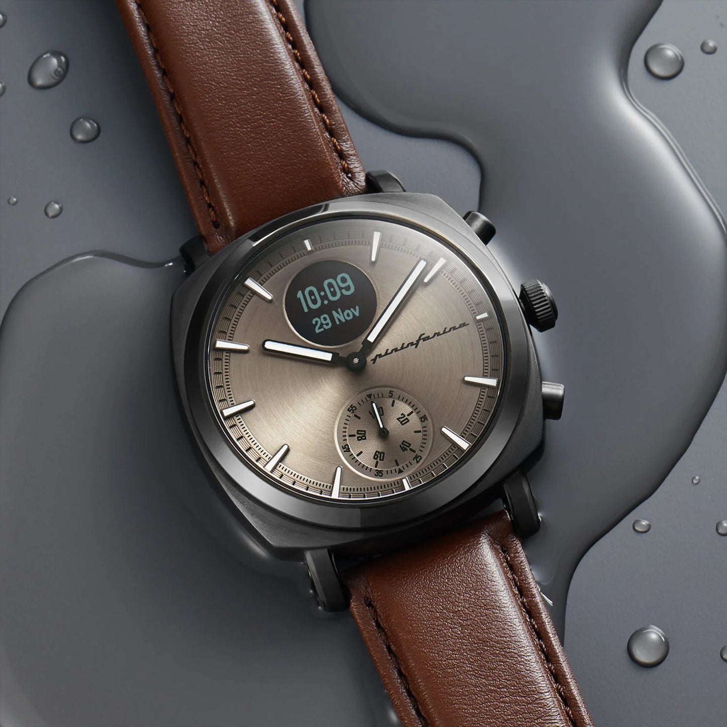 Pininfarina Senso Hybrid Mercure Grey Grey Dial Brown Leather Strap Men’s Watch