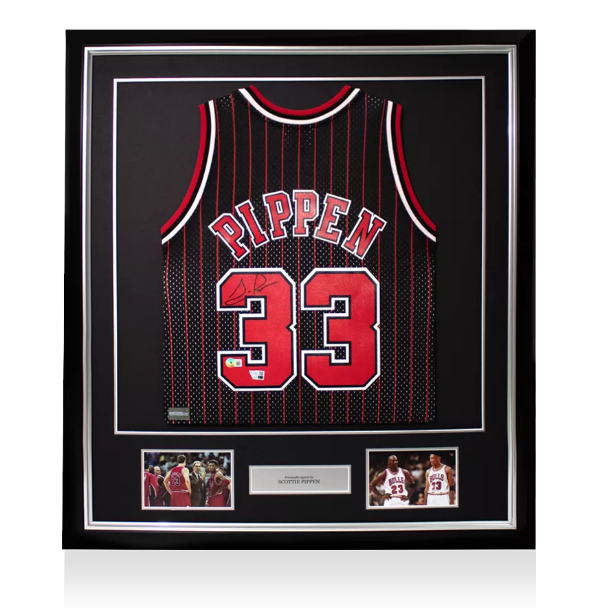 Scottie Pippen Chicago Bulls Autographed Mitchell & Ness Black Pinstripe 1995-96 Swingman Jersey