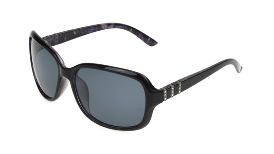 Sunglasses- Shiny black with clear stone details, Rectangle shape frame