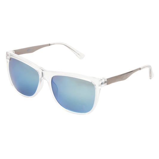 Sunglasses- Crystal clear frame, Blue mirror lens