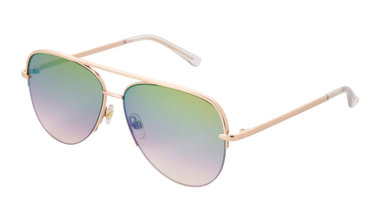 Sunglasses- Satin gold aviator frame, Pastel rainbow mirror lens