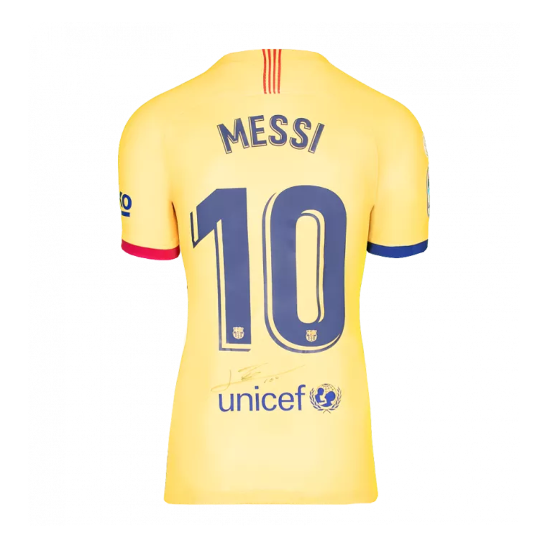 Lionel Messi Official FC Barcelona Back Signed and Framed 2019 20 Away Q Live