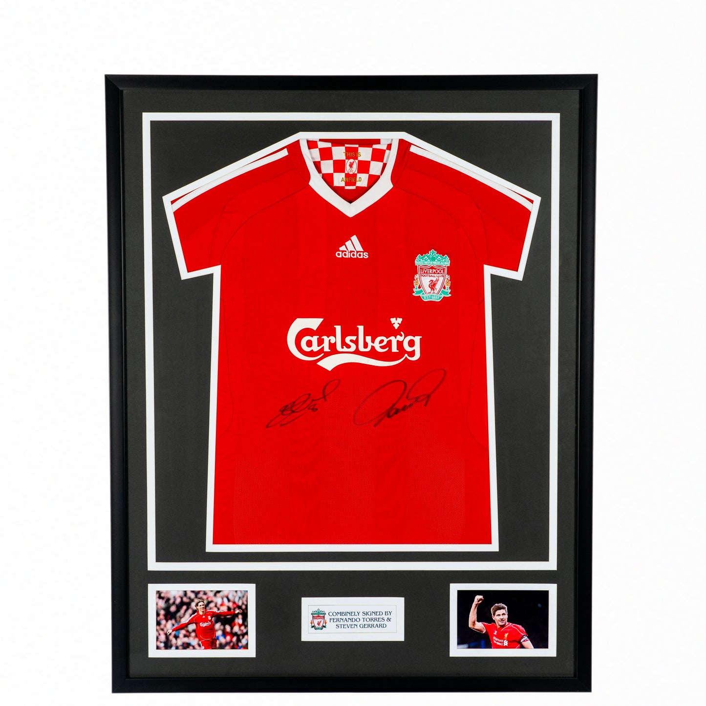 Steven Gerrard & Fernando Torres Dual Signed Liverpool FC 2008-10 Home Shirt In Classic Frame