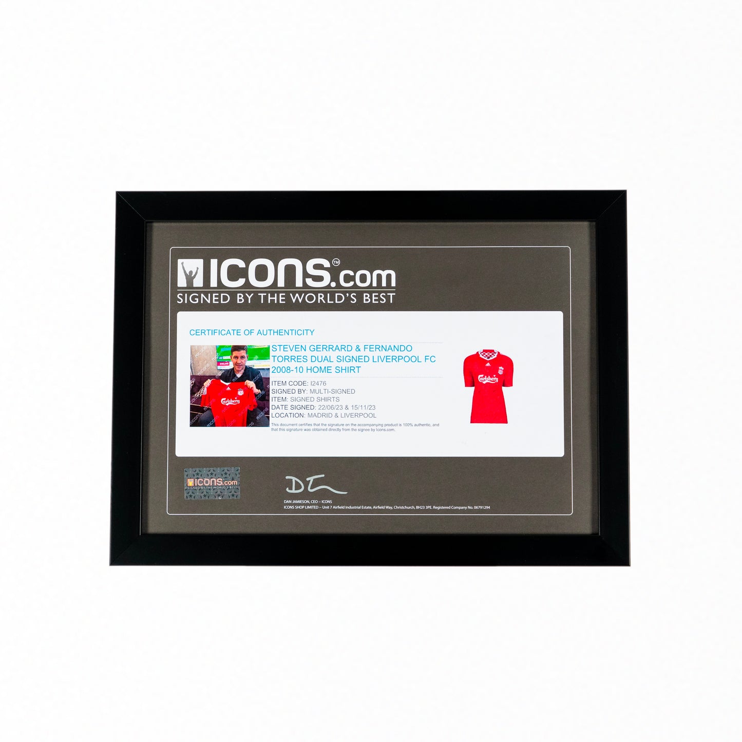 Steven Gerrard & Fernando Torres Dual Signed Liverpool FC 2008-10 Home Shirt In Classic Frame