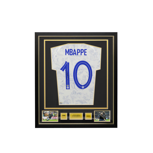 Kylian Mbappe Official FIFA World Cup™ Back Signed and Framed France 2022 Away Shirt