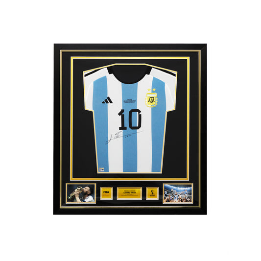 Lionel Messi Official 2022 FIFA World Cup™ Back Signed and Hero Framed Argentina 2022 Home Shirt: Two Star Edition