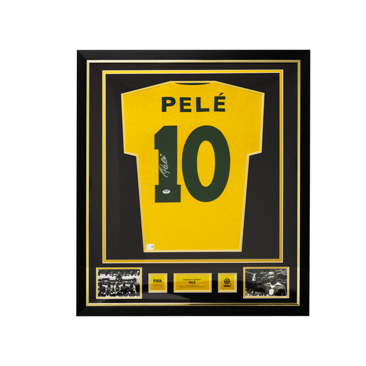 Pele Official 1970 FIFA World Cup™ Back Signed and Framed Retro Brazil Home Shirt