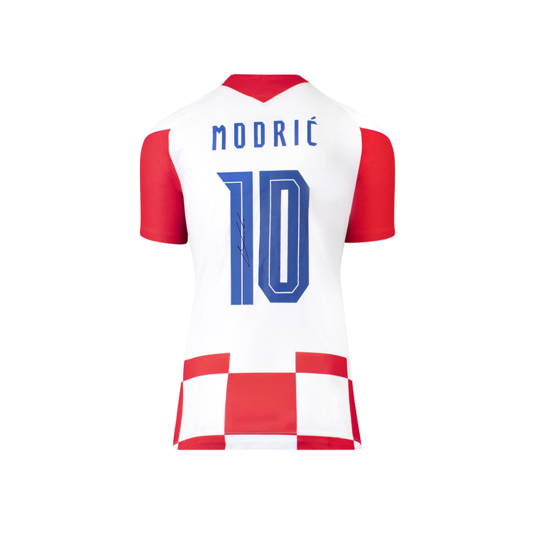 Luka Modrić Official UEFA EURO 2024 Back Signed and Framed Croatia 2020-21 Home Shirt with Fan Style Number