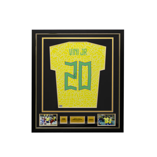 Vinicius Jr Official FIFA World Cup™ Back Signed and Framed Brazil 2024 Home Shirt with Fan Style Numbers