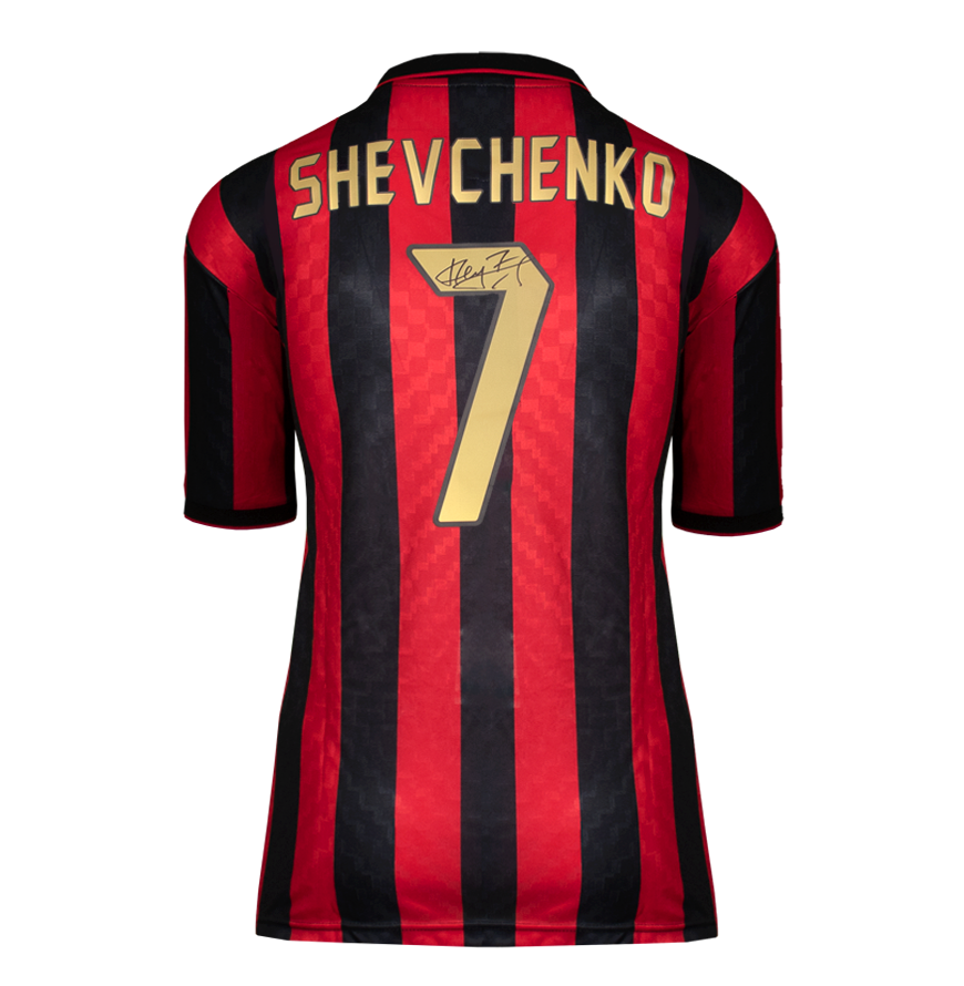 Andriy Shevchenko Back Signed AC Milan 1996 Home Shirt with Fan Style Numbers In Classic Frame
